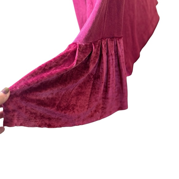 Free People Glorious Sweatshirt XS Bell Velvet Sleeves Oversized Cropped Maroon - Picture 7 of 14